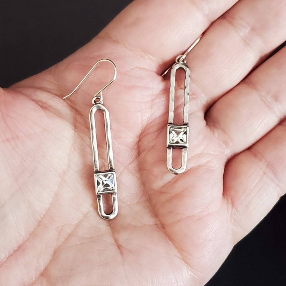 Chapin & Hollister Hammered Sterling Silver 925 Earrings with Clear‎ Rhinestone